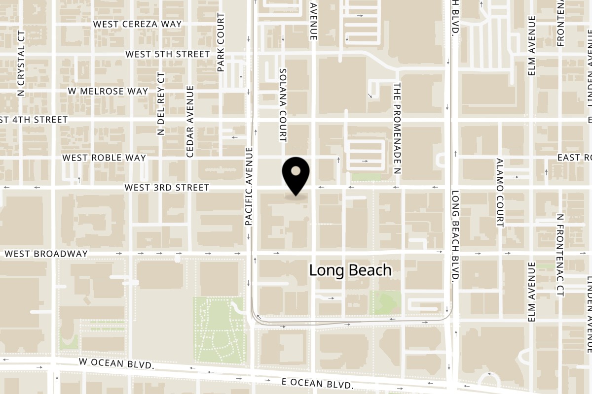 Map showing the location of R Bar on 106 W 3rd St in Long Beach
